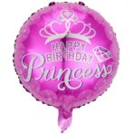 Balon din Folie Metalizata, Embo, Figurine, Model Princess, Happy Birthday, Tematica Aniversare, 45 cm, Ambalaj Individual, Pai Inclus, Umflare cu Aer sau Heliu, Multicolor