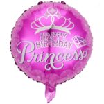 Balon din Folie Metalizata, Embo, Figurine, Model Princess, Happy Birthday, Tematica Aniversare, 45 cm, Ambalaj Individual, Pai Inclus, Umflare cu Aer sau Heliu, Multicolor