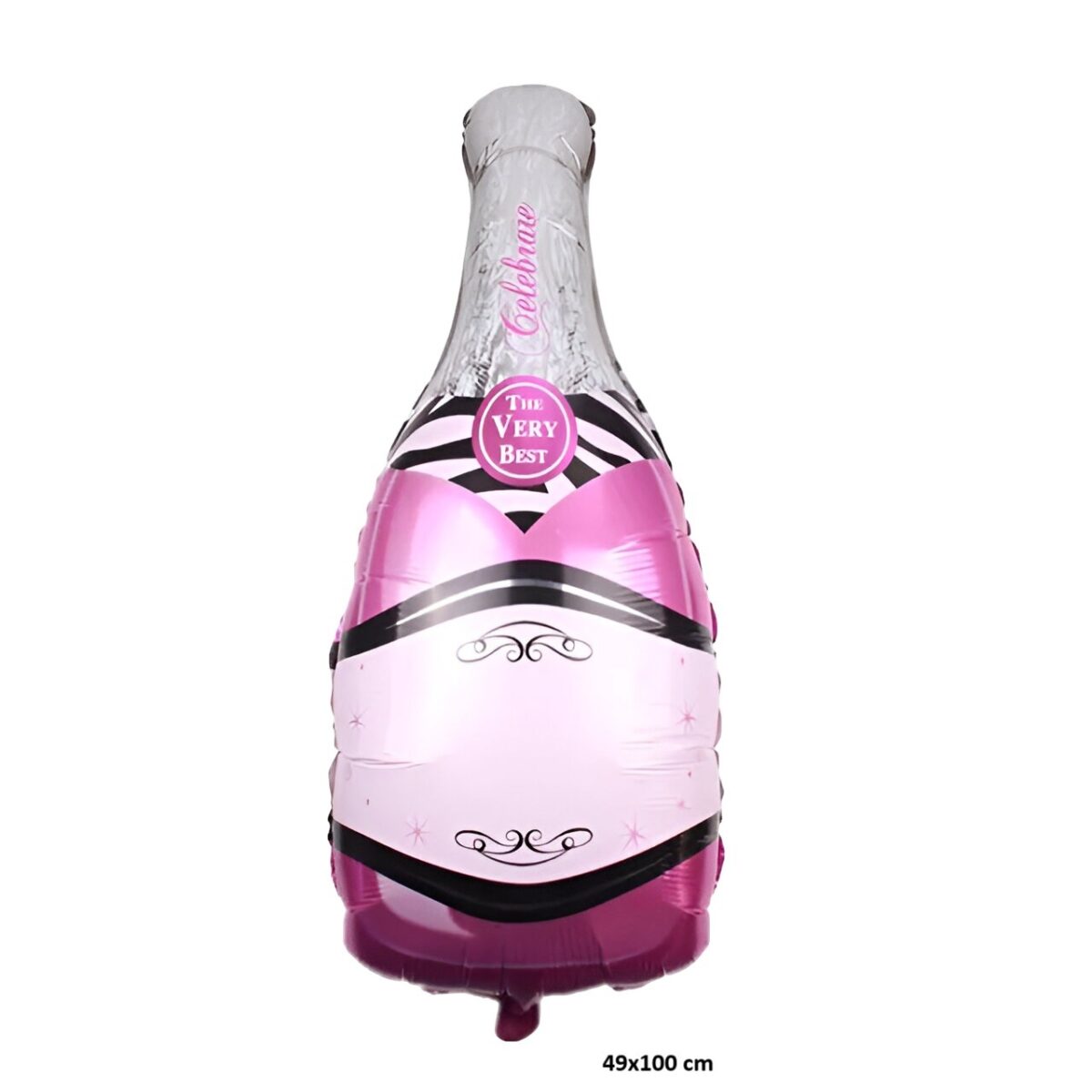 Balon din Folie Metalizata, Embo, Figurine, Model Sticla de Sampanie, 49x100 cm, Ambalaj Individual, Pai Inclus, Umflare cu Aer sau Heliu, Mov - imagine 2