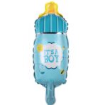 Balon din Folie Metalizata, Embo, Mini Figurina Biberon, Model It's a Boy, Tematica Gender Reveal, 44x20 cm, Ambalaj Individual, Pai Inclus, Umflare cu Aer sau Heliu, Albastru - imagine 3