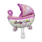 Balon din Folie Metalizata, Embo, Mini Figurina, Model Carucior Bebelus, Tematica Gender Reveal, 39x29 cm, Ambalaj Individual, Pai Inclus, Umflare cu Aer sau Heliu, Roz