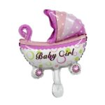 Balon din Folie Metalizata, Embo, Mini Figurina, Model Carucior Bebelus, Tematica Gender Reveal, 39x29 cm, Ambalaj Individual, Pai Inclus, Umflare cu Aer sau Heliu, Roz