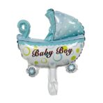 Balon din Folie Metalizata, Embo, Mini Figurina, Model Carucior Bebelus, Tematica Gender Reveal, 39x29 cm, Ambalaj Individual, Pai Inclus, Umflare cu Aer sau Heliu, Albastru