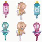 Balon din Folie Metalizata, Embo, Mini Figurina, Model Suzeta, Tematica Gender Reveal, 23x50 cm, Ambalaj Individual, Pai Inclus, Umflare cu Aer sau Heliu, Albastru - imagine 3