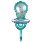 Balon din Folie Metalizata, Embo, Mini Figurina, Model Suzeta, Tematica Gender Reveal, 23x50 cm, Ambalaj Individual, Pai Inclus, Umflare cu Aer sau Heliu, Albastru - imagine 4