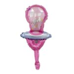 Balon din Folie Metalizata, Embo, Mini Figurina, Model Suzeta, Tematica Gender Reveal, 23x50 cm, Ambalaj Individual, Pai Inclus, Umflare cu Aer sau Heliu, Roz