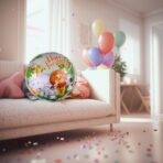 Balon din Folie Metalizata, Embo, Mini Figurina Rotunda, Model Animalute, Happy Birthday, Tematica Aniversare, 45 cm, Ambalaj Individual, Pai Inclus, Umflare cu Aer sau Heliu, Multicolor - imagine 2