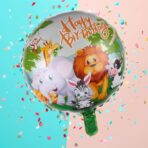 Balon din Folie Metalizata, Embo, Mini Figurina Rotunda, Model Animalute, Happy Birthday, Tematica Aniversare, 45 cm, Ambalaj Individual, Pai Inclus, Umflare cu Aer sau Heliu, Multicolor - imagine 3