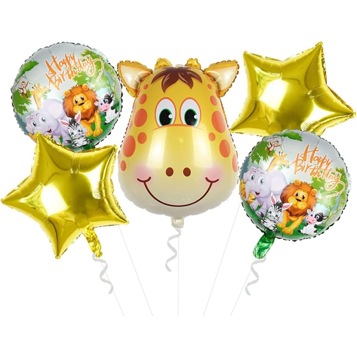 Balon din Folie Metalizata, Embo, Mini Figurina Rotunda, Model Animalute, Happy Birthday, Tematica Aniversare, 45 cm, Ambalaj Individual, Pai Inclus, Umflare cu Aer sau Heliu, Multicolor - imagine 6
