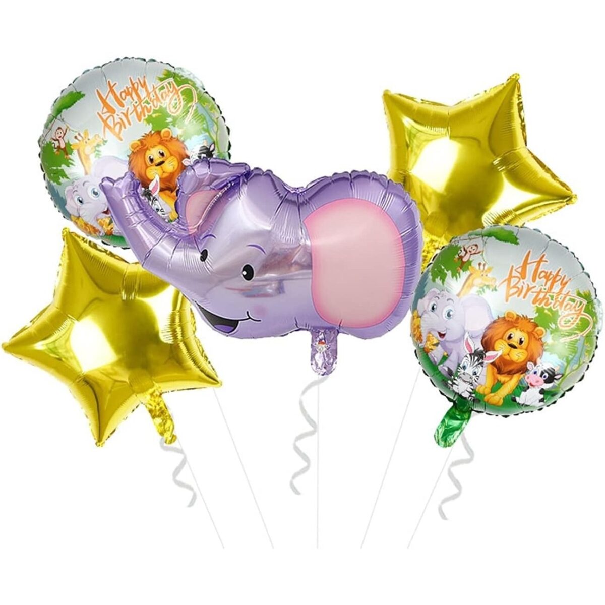 Balon din Folie Metalizata, Embo, Mini Figurina Rotunda, Model Animalute, Happy Birthday, Tematica Aniversare, 45 cm, Ambalaj Individual, Pai Inclus, Umflare cu Aer sau Heliu, Multicolor - imagine 7