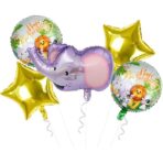 Balon din Folie Metalizata, Embo, Mini Figurina Rotunda, Model Animalute, Happy Birthday, Tematica Aniversare, 45 cm, Ambalaj Individual, Pai Inclus, Umflare cu Aer sau Heliu, Multicolor - imagine 7