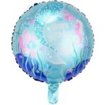 Balon din Folie Metalizata, Embo, Mini Figurina Rotunda, Model Caluti de Mare, Happy Birthday, Tematica Aniversare, 45 cm, Ambalaj Individual, Pai Inclus, Umflare cu Aer sau Heliu, Multicolor