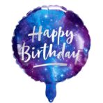 Balon din Folie Metalizata, Embo, Mini Figurina Rotunda, Model Cer Instelat, Happy Birthday, Tematica Aniversare, 45 cm, Ambalaj Individual, Pai Inclus, Umflare cu Aer sau Heliu, Multicolor - imagine 2