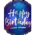 Balon din Folie Metalizata, Embo, Mini Figurina Rotunda, Model Cer Instelat, Happy Birthday, Tematica Aniversare, 45 cm, Ambalaj Individual, Pai Inclus, Umflare cu Aer sau Heliu, Multicolor - imagine 5
