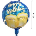 Balon din Folie Metalizata, Embo, Mini Figurina Rotunda, Model Halbe de Bere, Happy Birthday, Tematica Aniversare, 45 cm, Ambalaj Individual, Pai Inclus, Umflare cu Aer sau Heliu, Albastru - imagine 4