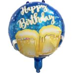 Balon din Folie Metalizata, Embo, Mini Figurina Rotunda, Model Halbe de Bere, Happy Birthday, Tematica Aniversare, 45 cm, Ambalaj Individual, Pai Inclus, Umflare cu Aer sau Heliu, Albastru - imagine 5