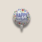 Balon din Folie Metalizata, Embo, Mini Figurina Rotunda, Model Happy Birthday, Tema Aniversare, 45 cm, Ambalaj Individual, Pai inclus, Umflare cu Aer sau Heliu, Multicolor - imagine 2