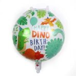 Balon din Folie Metalizata, Embo, Mini Figurina Rotunda, Model Happy Birthday cu Dinozauri, Tema Aniversare, 45 cm, Ambalaj Individual, Pai inclus, Umflare cu Aer sau Heliu, Multicolor - imagine 2