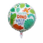 Balon din Folie Metalizata, Embo, Mini Figurina Rotunda, Model Happy Birthday cu Dinozauri, Tema Aniversare, 45 cm, Ambalaj Individual, Pai inclus, Umflare cu Aer sau Heliu, Multicolor