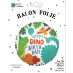 Balon din Folie Metalizata, Embo, Mini Figurina Rotunda, Model Happy Birthday cu Dinozauri, Tema Aniversare, 45 cm, Ambalaj Individual, Pai inclus, Umflare cu Aer sau Heliu, Multicolor - imagine 3