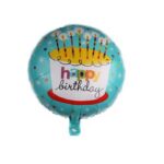 Balon din Folie Metalizata, Embo, Mini Figurina Rotunda, Model Happy Birthday Tort, Tema Aniversare, 45 cm, Ambalaj Individual, Pai inclus, Umflare cu Aer sau Heliu, Albastru