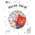 Balon din Folie Metalizata, Embo, Mini Figurina Rotunda, Model Happy Birthday Ursulet, Tema Aniversare, 45 cm, Ambalaj Individual, Pai inclus, Umflare cu Aer sau Heliu, Maro - imagine 4