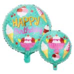 Balon din Folie Metalizata, Embo, Mini Figurina Rotunda, Model Inghetata, Happy Birthday, Tematica Aniversare, 45 cm, Ambalaj Individual, Pai Inclus, Umflare cu Aer sau Heliu, Verde - imagine 2