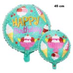 Balon din Folie Metalizata, Embo, Mini Figurina Rotunda, Model Inghetata, Happy Birthday, Tematica Aniversare, 45 cm, Ambalaj Individual, Pai Inclus, Umflare cu Aer sau Heliu, Verde - imagine 3
