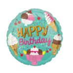 Balon din Folie Metalizata, Embo, Mini Figurina Rotunda, Model Inghetata, Happy Birthday, Tematica Aniversare, 45 cm, Ambalaj Individual, Pai Inclus, Umflare cu Aer sau Heliu, Verde - imagine 4