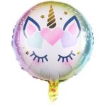 Balon din Folie Metalizata, Embo, Mini Figurina Rotunda, Model Unicorn, Happy Birthday, Tematica Aniversare, 45 cm, Ambalaj Individual, Pai Inclus, Umflare cu Aer sau Heliu, Multicolor - imagine 2