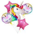 Balon din Folie Metalizata, Embo, Mini Figurina Rotunda, Model Unicorn, Happy Birthday, Tematica Aniversare, 45 cm, Ambalaj Individual, Pai Inclus, Umflare cu Aer sau Heliu, Multicolor - imagine 5