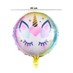 Balon din Folie Metalizata, Embo, Mini Figurina Rotunda, Model Unicorn, Happy Birthday, Tematica Aniversare, 45 cm, Ambalaj Individual, Pai Inclus, Umflare cu Aer sau Heliu, Multicolor - imagine 6