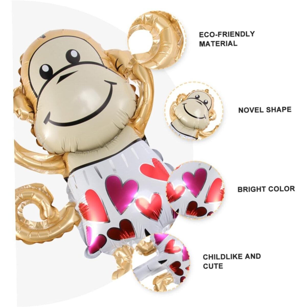 Balon din Folie Metalizata, Embo, Mini Figurine Animalute, Model Maimutica, Tematica Aniversare, 45x28 cm, Ambalaj Individual, Pai Inclus, Umflare cu Aer sau Heliu, Multicolor - imagine 3