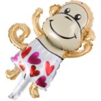 Balon din Folie Metalizata, Embo, Mini Figurine Animalute, Model Maimutica, Tematica Aniversare, 45x28 cm, Ambalaj Individual, Pai Inclus, Umflare cu Aer sau Heliu, Multicolor - imagine 5