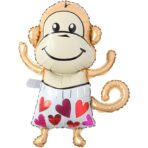 Balon din Folie Metalizata, Embo, Mini Figurine Animalute, Model Maimutica, Tematica Aniversare, 45x28 cm, Ambalaj Individual, Pai Inclus, Umflare cu Aer sau Heliu, Multicolor