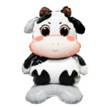 Balon din Folie Metalizata, Embo, Mini Figurine Animalute, Model Vacuta, Tematica Aniversare, 38x58 cm, Ambalaj Individual, Pai Inclus, Umflare cu Aer sau Heliu, Multicolor