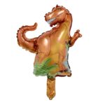Balon din Folie Metalizata, Embo, Mini Figurine Dinozauri, Model T-Rex, Tematica Aniversare, 48x34 cm, Ambalaj Individual, Pai Inclus, Umflare cu Aer sau Heliu, Multicolor
