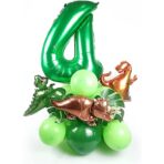 Balon din Folie Metalizata, Embo, Mini Figurine Dinozauri, Model T-Rex, Tematica Aniversare, 48x34 cm, Ambalaj Individual, Pai Inclus, Umflare cu Aer sau Heliu, Multicolor - imagine 5