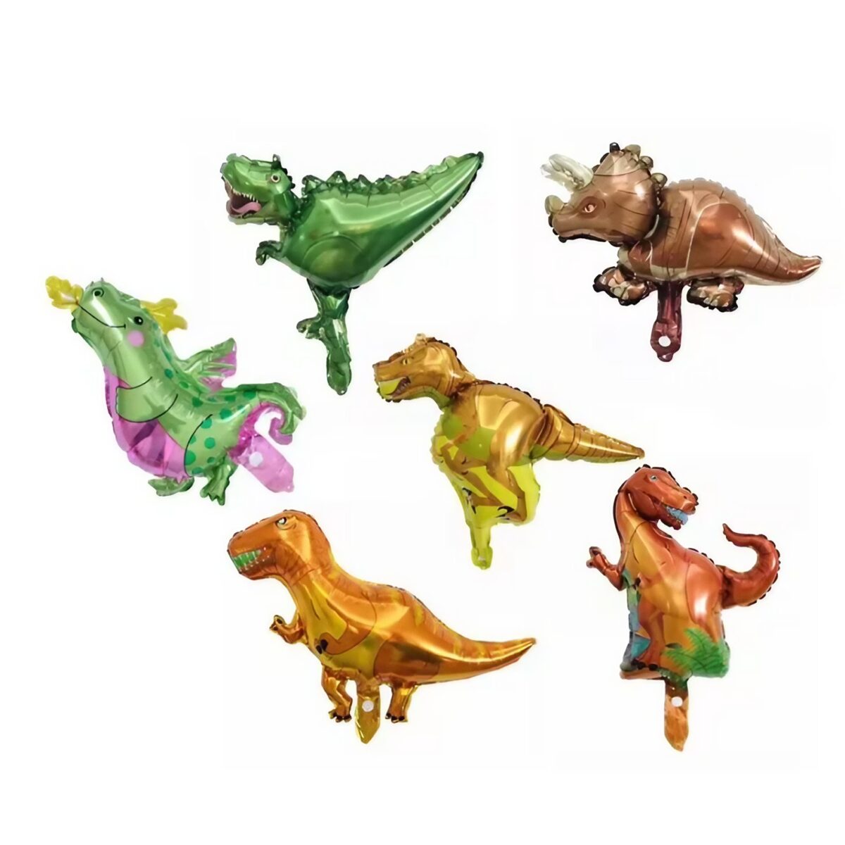 Balon din Folie Metalizata, Embo, Mini Figurine Dinozauri, Model Triceratops, Tematica Aniversare, 47x32 cm, Ambalaj Individual, Pai Inclus, Umflare cu Aer sau Heliu, Multicolor - imagine 5