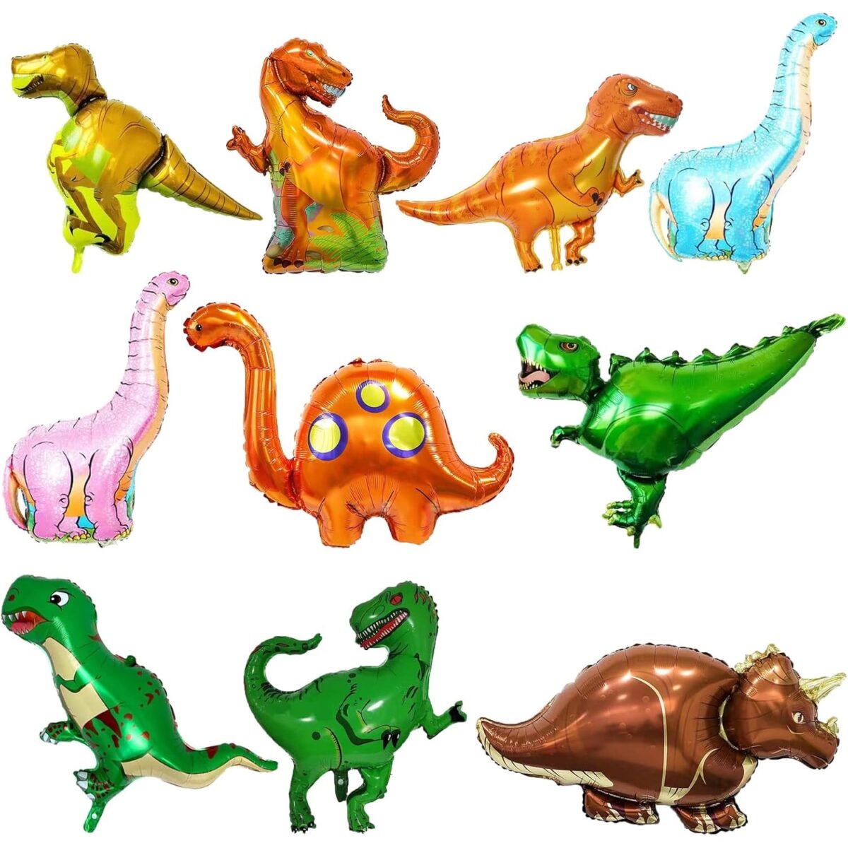 Balon din Folie Metalizata, Embo, Mini Figurine Dinozauri, Model Velociraptor, Tematica Aniversare, 48x43 cm, Ambalaj Individual, Pai Inclus, Umflare cu Aer sau Heliu, Multicolor - imagine 3