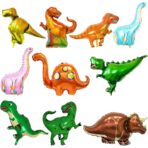 Balon din Folie Metalizata, Embo, Mini Figurine Dinozauri, Model Velociraptor, Tematica Aniversare, 48x43 cm, Ambalaj Individual, Pai Inclus, Umflare cu Aer sau Heliu, Multicolor - imagine 3