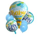 Balon din Folie Metalizata, Embo, Mini Figurine, Model Balon cu Aer Cald Baietel, Tematica Welcome Baby, 80x62 cm, Ambalaj Individual, Pai Inclus, Umflare cu Aer sau Heliu, Albastru - imagine 4