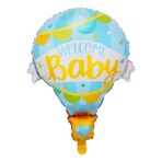 Balon din Folie Metalizata, Embo, Mini Figurine, Model Balon cu Aer Cald Baietel, Tematica Welcome Baby, 80x62 cm, Ambalaj Individual, Pai Inclus, Umflare cu Aer sau Heliu, Albastru