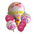 Balon din Folie Metalizata, Embo, Mini Figurine, Model Balon cu Aer Cald Fetita, Tematica Welcome Baby, 80x62 cm, Ambalaj Individual, Pai Inclus, Umflare cu Aer sau Heliu, Roz - imagine 2