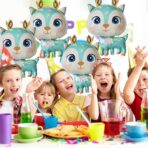 Balon din Folie Metalizata, Embo, Mini Figurine, Model Cerb, Tematica Aniversare, 49x74.5 cm, Ambalaj Individual, Pai Inclus, Umflare cu Aer sau Heliu, Albastru - imagine 4