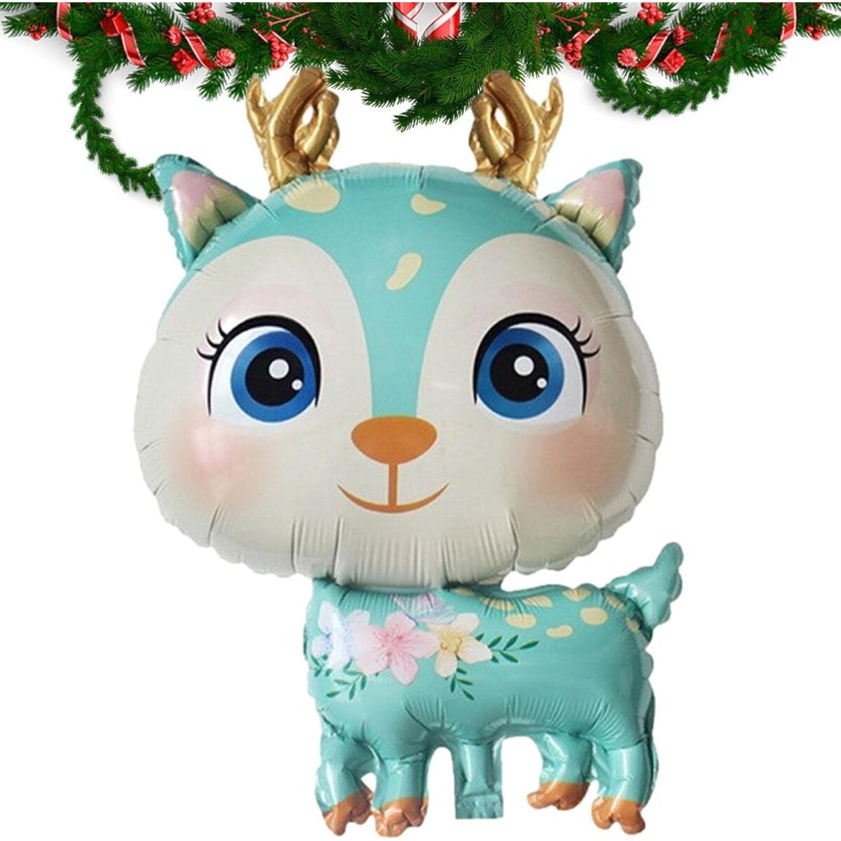 Balon din Folie Metalizata, Embo, Mini Figurine, Model Cerb, Tematica Aniversare, 49x74.5 cm, Ambalaj Individual, Pai Inclus, Umflare cu Aer sau Heliu, Albastru - imagine 5