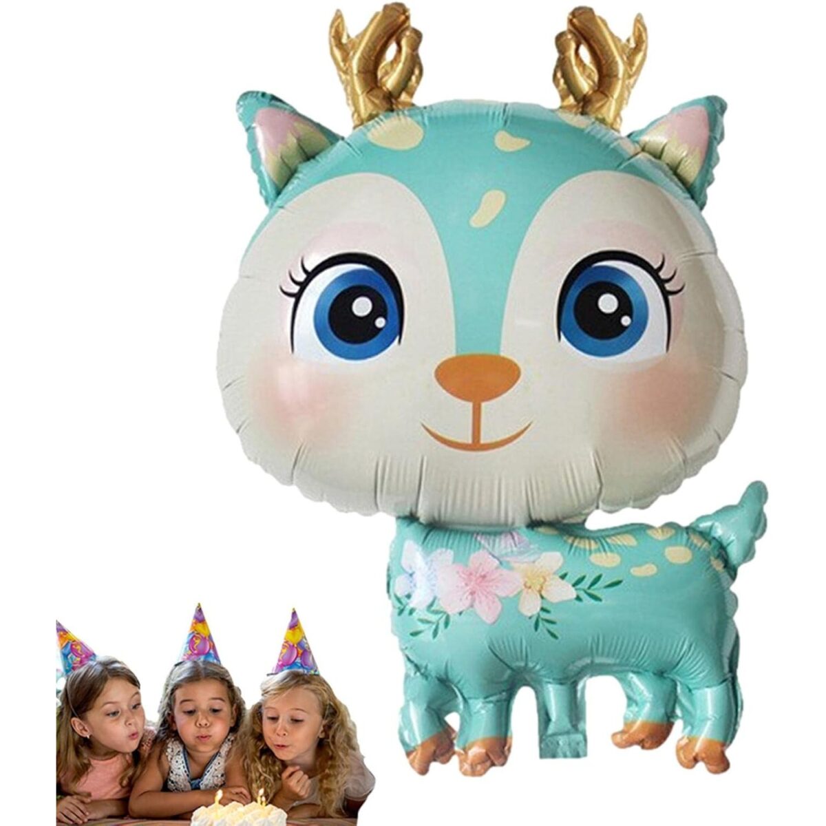 Balon din Folie Metalizata, Embo, Mini Figurine, Model Cerb, Tematica Aniversare, 49x74.5 cm, Ambalaj Individual, Pai Inclus, Umflare cu Aer sau Heliu, Albastru - imagine 6