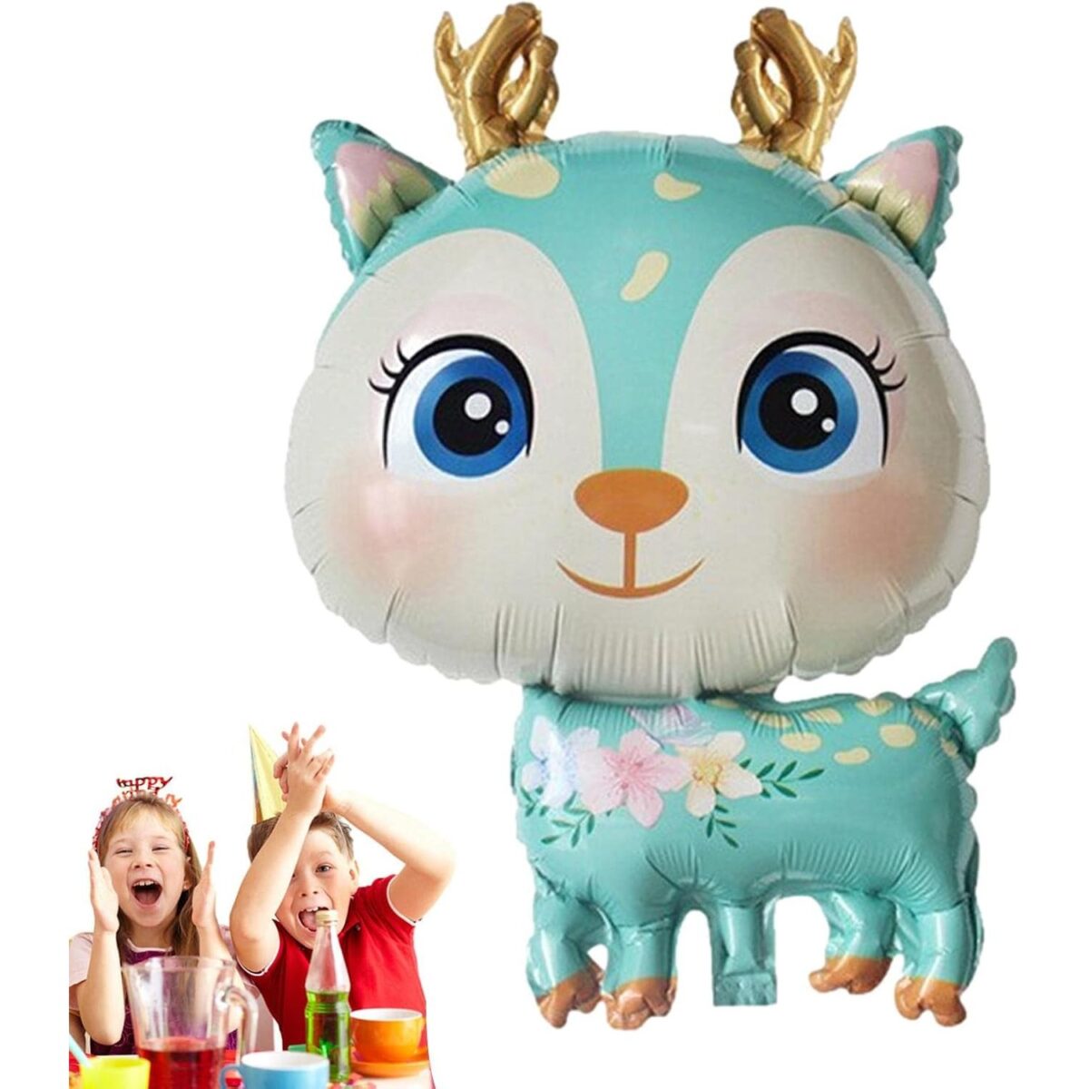 Balon din Folie Metalizata, Embo, Mini Figurine, Model Cerb, Tematica Aniversare, 49x74.5 cm, Ambalaj Individual, Pai Inclus, Umflare cu Aer sau Heliu, Albastru - imagine 9