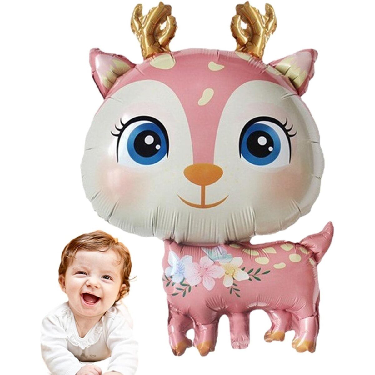 Balon din Folie Metalizata, Embo, Mini Figurine, Model Cerb, Tematica Aniversare, 49x74.5 cm, Ambalaj Individual, Pai Inclus, Umflare cu Aer sau Heliu, Roz - imagine 2