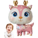 Balon din Folie Metalizata, Embo, Mini Figurine, Model Cerb, Tematica Aniversare, 49x74.5 cm, Ambalaj Individual, Pai Inclus, Umflare cu Aer sau Heliu, Roz - imagine 2